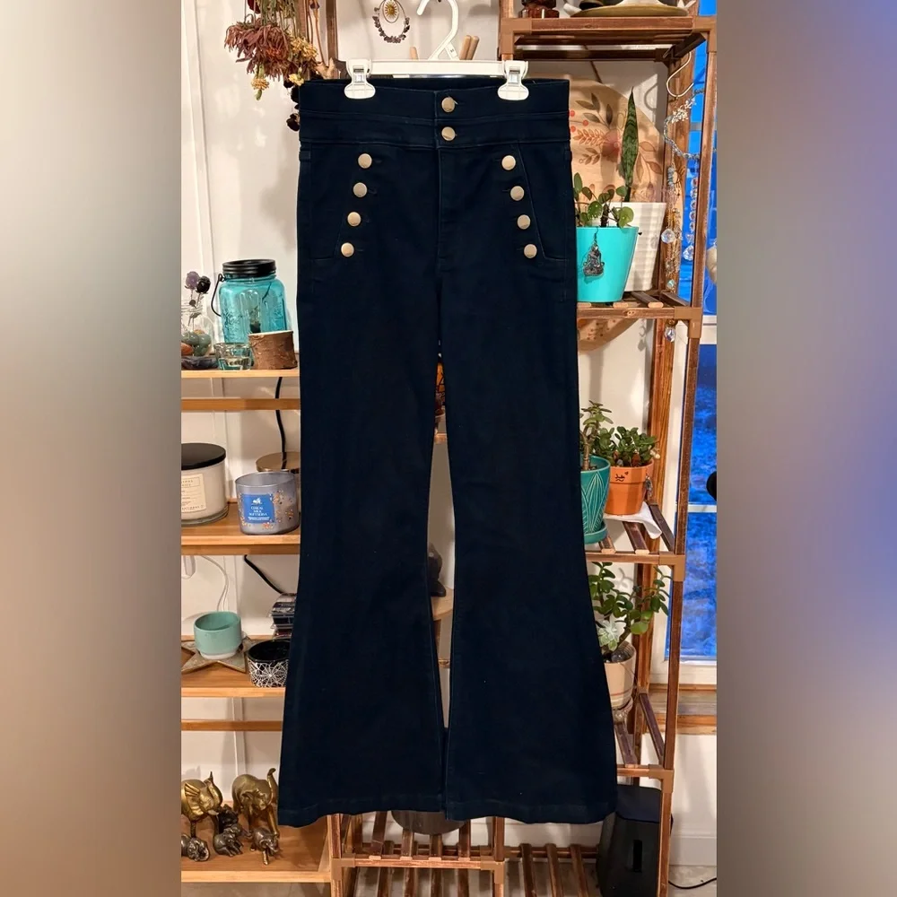 Express Navy Bell Flare Super High Rise size 6 - Picture 1 of 7